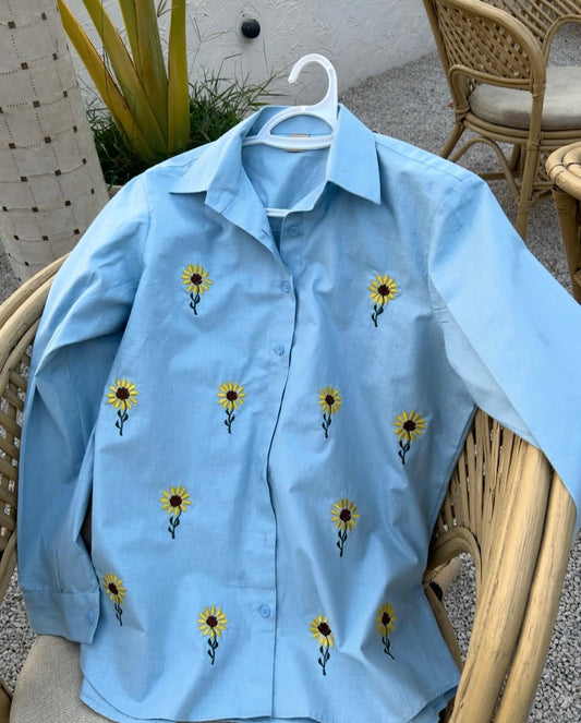 Powder Blue Sunflower Shirt 🌻