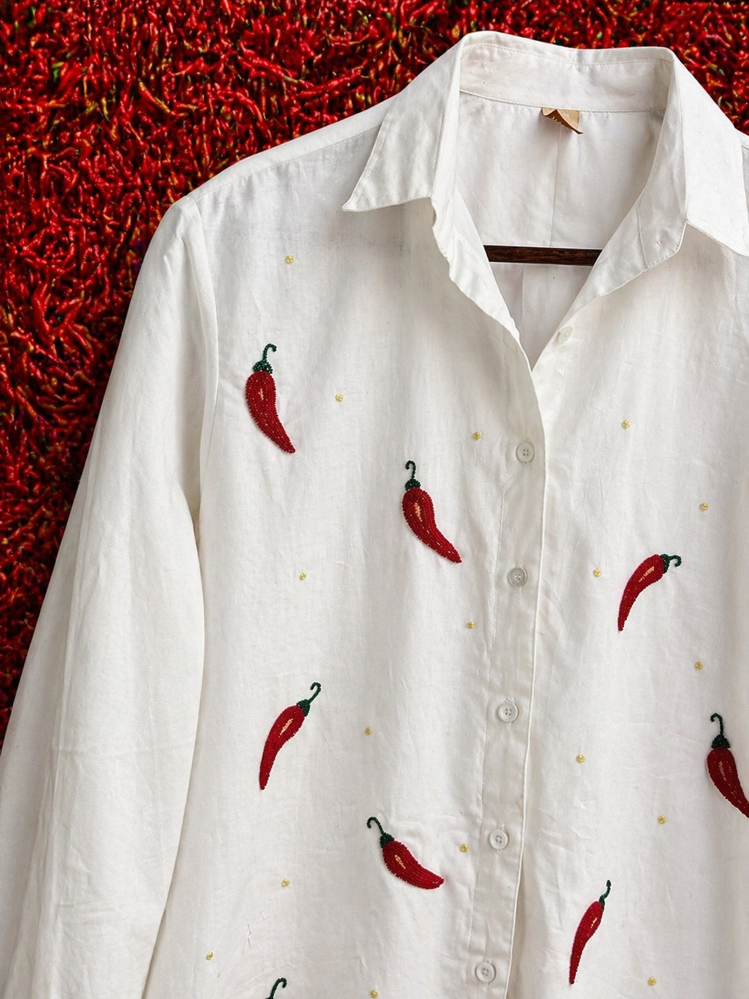 Unisex Hand Beaded Mirchi shirt🌶️
