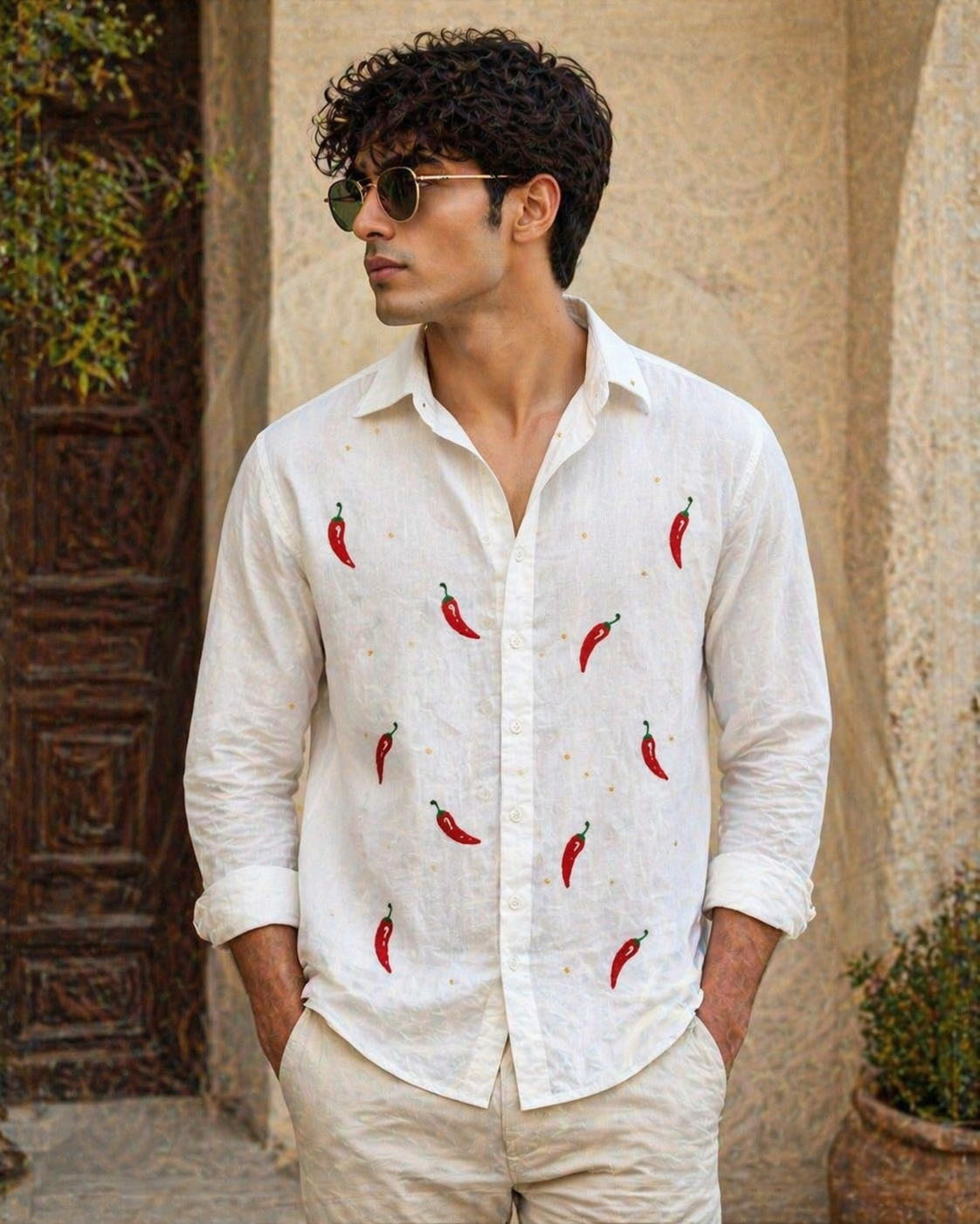Unisex Hand Beaded Mirchi shirt🌶️