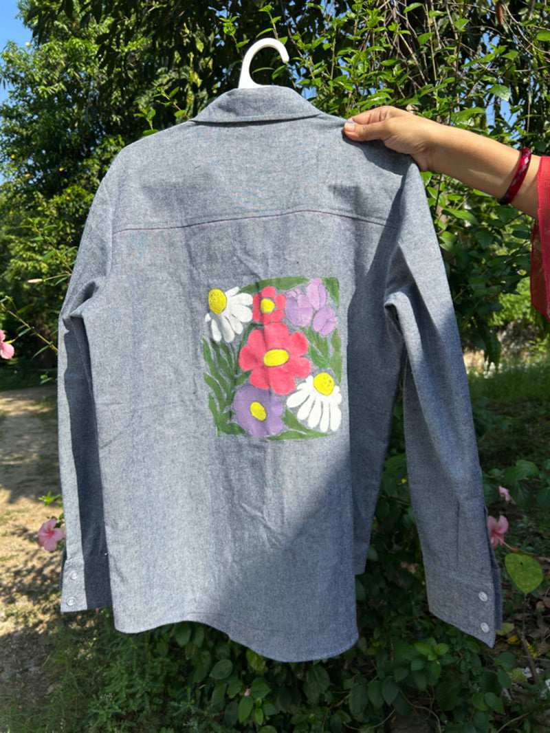Hand-Painted Blooming Chic Denim Shirt