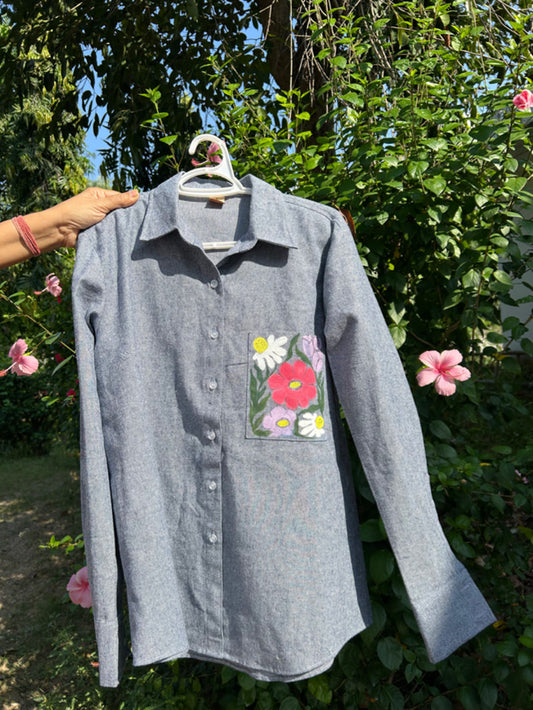 Hand-Painted Blooming Chic Denim Shirt