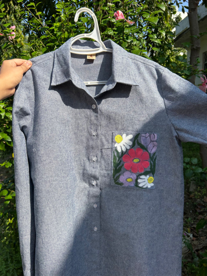 Hand-Painted Blooming Chic Denim Shirt