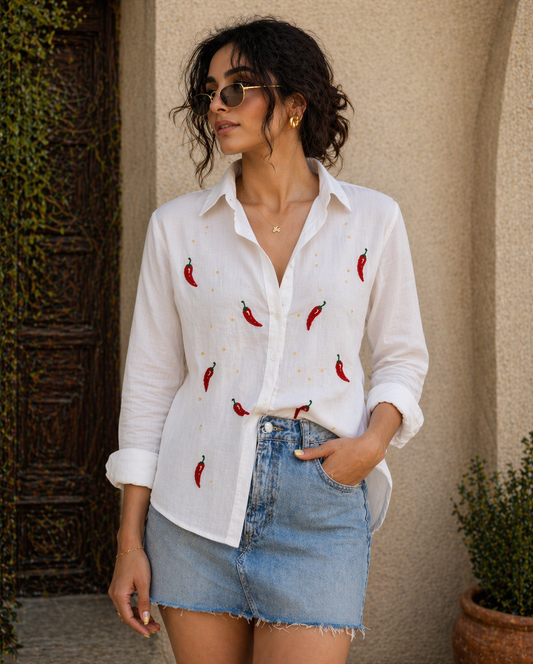 Unisex Hand Beaded Mirchi shirt🌶️