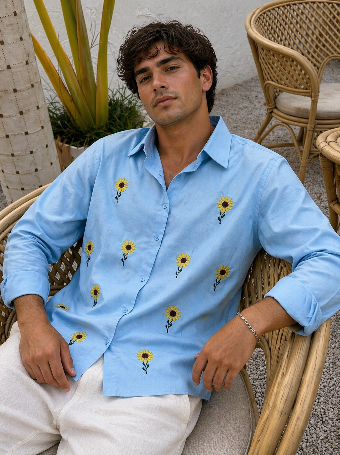 Powder Blue Sunflower Shirt 🌻