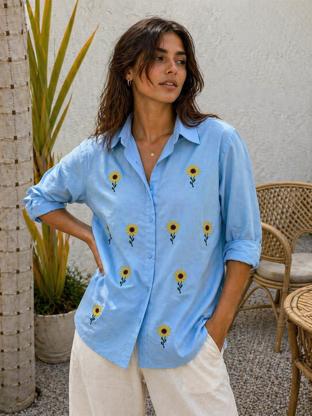 Powder Blue Sunflower Shirt 🌻