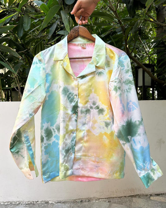 Tie n dye Satin shirt🩵💜